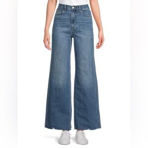 Whiskered Cotton-Blend Wide-Leg Jeans. Color: empower